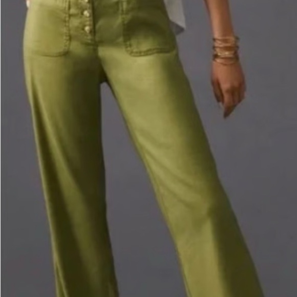 Anthropologie Maeve Relaxed Green Wide Leg Pants